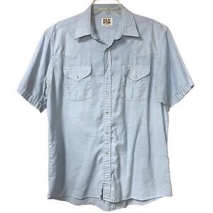 Vintage Ely Cattleman Western Shirt 16.5 | Distressed Light Blue Snap Shirt XL